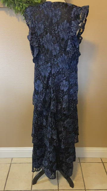 chinese dress ladies Sora Celestial Navy Tiered Ruffles Maxi Dress M