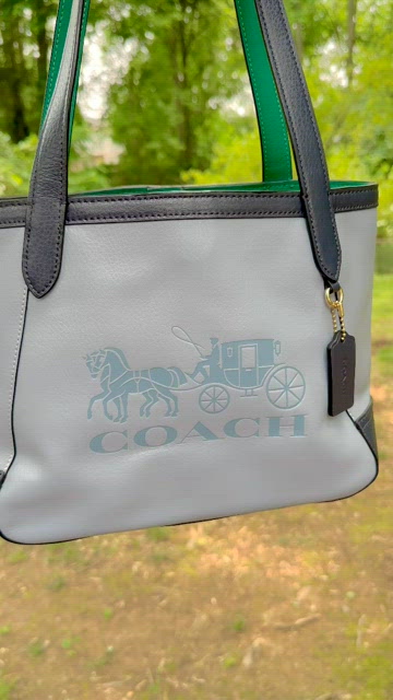 NWT Coach C5775 Tote 27 In Colorblock With Horse And Carrige Green