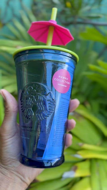 Blue Glass With Yellow Lid and Straw is Starbucks New Hawaii