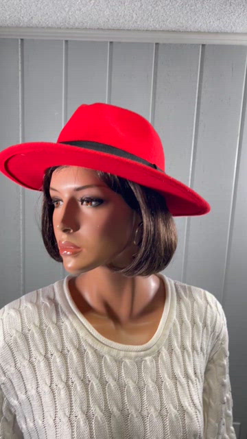 *Pengcheng Women\'s Vibrant  Red Fedora Hat sombrero-fedora-mujer-rojo-  main image 4