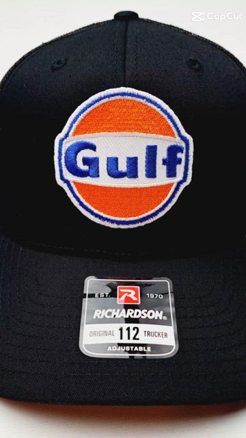 GULF Racing Retro Vintage Style Le Mans Trucker Hat Cap Richardson 112 Car Show Richardson 112 Classic Trucker, Custom Leather Patch Hat  main image 3