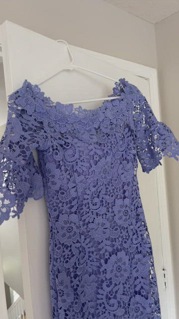 paper dolls off shoulder crochet dress with frill sleeve Paper Dolls Off Shoulder Navy Crochet Dress With Frill Sleeve 8 UK CR012 LL  03