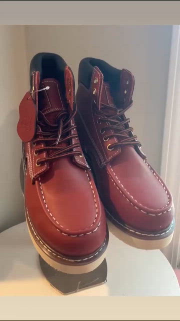 Shoes | Red Wine Full Grain Leather Moctoe Roofing Boots  display picture 1