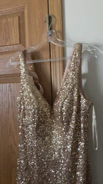 Dresses | Beautiful Gold Sequins Caged Back Slit Leg Dress