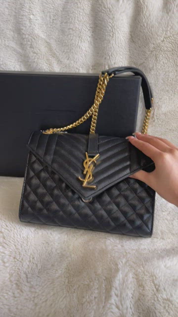 YSL Vert Fonce Monogram Envelope Mix Quilted Medium Bag – The Closet