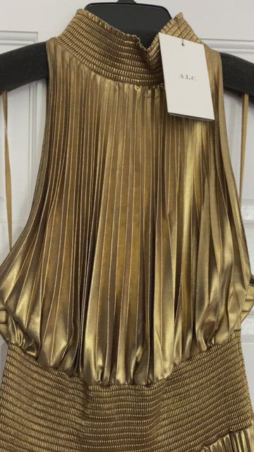 A.L.C. Renzo pleated dress in metallic gold
