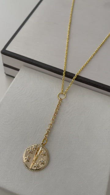 Belcher Rolo Chain Blossom Pave Star Pendant Necklace Lariat