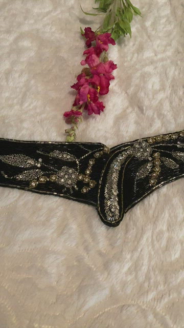 JEROMES LUXURY BEADED WAIST BELT FOR SMALL WAIST Vintage Jeromes Black Beaded Embellished Statement Belt Size  main image 3