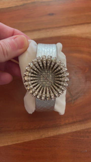 CACHE RHINESTONE STARBURST DIAL WATCH WITH GENUINE LEATHER BAND Facet Brilliant Diamond Cut Dress Watch with Rose Gold  main image 4