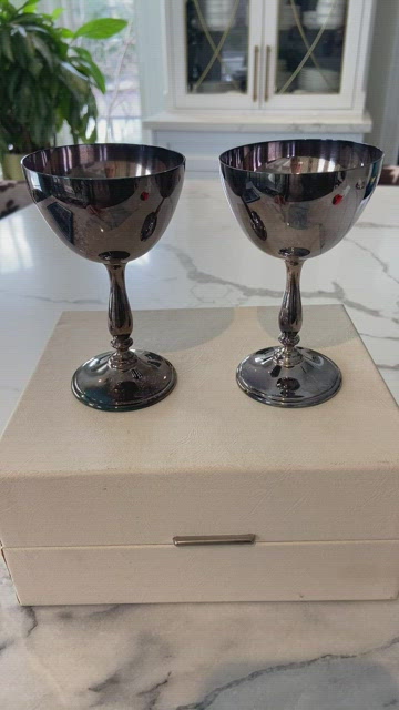 Vtg Set of 4 Kings Plate EP Brass Silver Wine Glasses