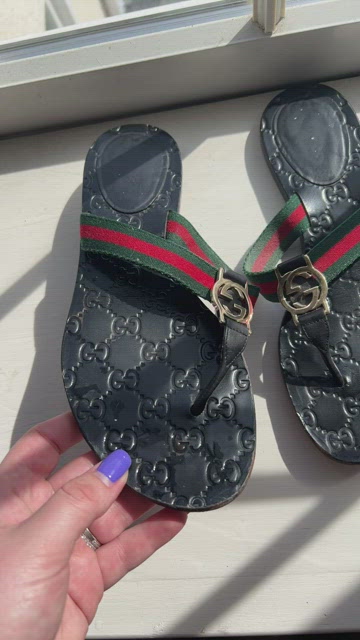 Gucci, Shoes, New Gucci Cirano Black Leather Web Stripe Sam Sandals G Us  105 690 Authen