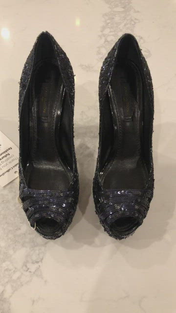 Louis Vuitton Blue/Black Sequin Peep Toe Platform Pumps Size 38 - ShopStyle