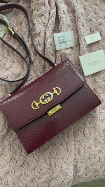 $2,700 GUCCI New AUTHENTIC Zumi Burgundy Red Snake Leather Small