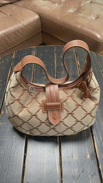 Longchamp Brown/Beige Horse Print Canvas And Leather Hobo