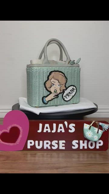 Prada Comic Basket Bag Wicker with Canapa and Applique Small at 1stDibs