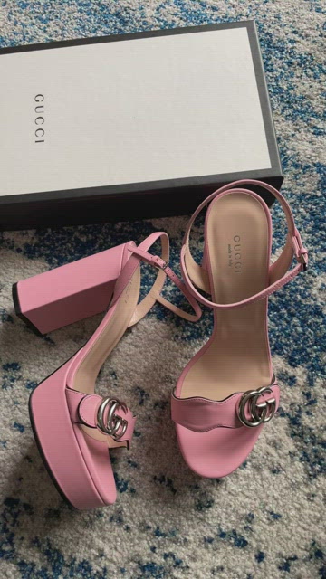 HOT! Gucci GG Marmont Leather Platform Wedge Sandals Sz EU 40/8.5-9 US Wild  Rose