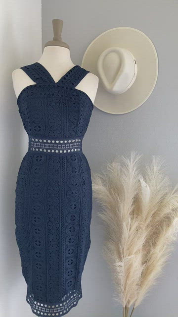 Lulus Cocktail Ready Navy Blue Crochet Lace Midi Dress
