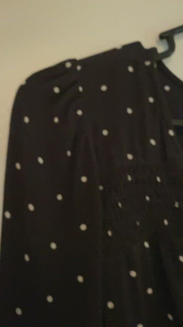 Brown wrap dress with white polka dots