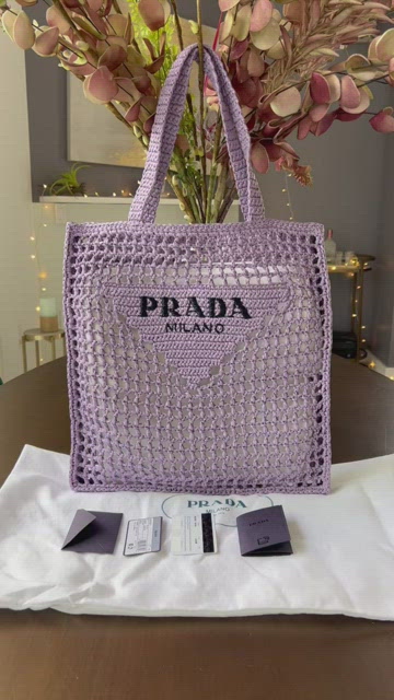 Prada raffia tote crochet weave aesthetic bag preorder, Luxury