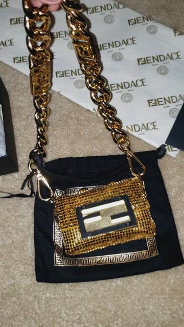 NEW RARE MINI HANDBAG FENDI VERSACE FENDACE NANO BAGUETTE GOLD