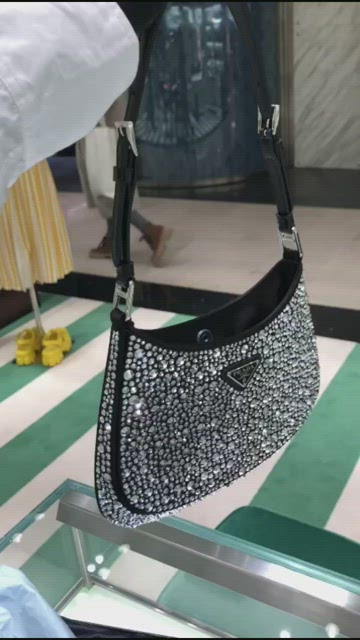 Prada Black Crystal Cleo Shoulder Bag