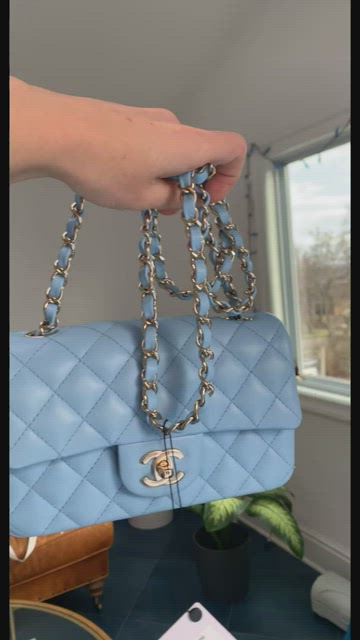 Chanel 21C Sky Blue Lambskin Rectangle Mini Classic Flap with Champagne  Gold Hardware 