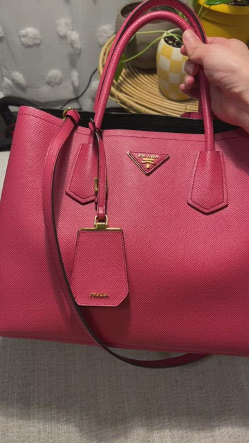 Prada Pink Saffiano Cuir Leather Medium Double Handle Tote at 1stDibs