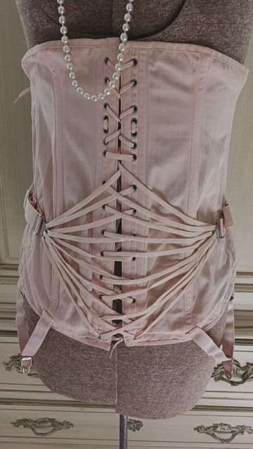Vintage, Intimates & Sleepwear, Vintage Camp Ballerina Pink Fan Lace Up  Corset Cotton Rayon Unworn