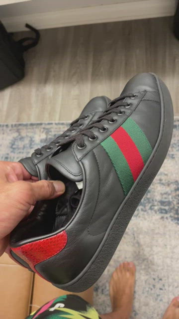 Gucci Ace Leather Low-Top Lovers Sneakers Green/Red Web Black