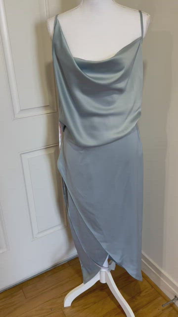 missguided asym strap drape satin midi dress MISSGUIDED Satin Bandeau Ruched Asymmetrical Side Drape Bodycon Midi Dress MISSGUIDED