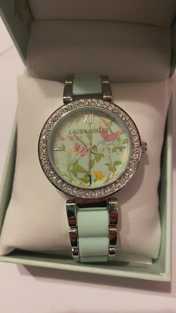 Laura Ashley Women\'s Duck Egg Floral Crystal Bezel Watch Pink Green New Battery Laura Ashley Women main image 2