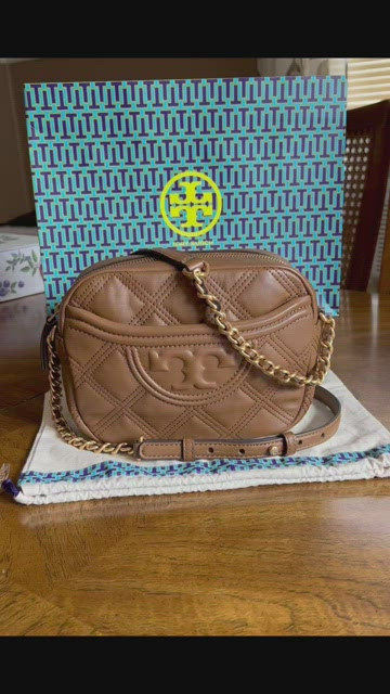 Tory Burch, Bags, Authenticated New Tory Burch Fleming Quilted Leather  Camera Bag Moose Brown 498