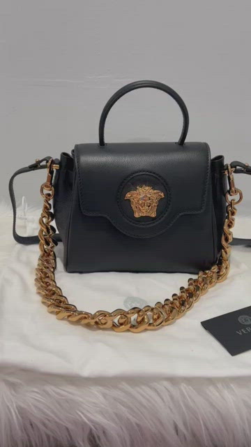 VERSACE Grained Calfskin Small La Medusa Bag Black 1271890