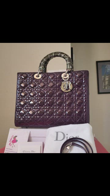 Dior Lady Large Patent Dark Purple