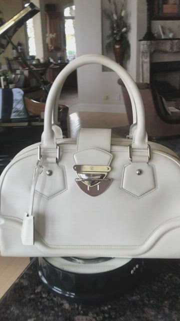 Louis Vuitton White Epi Leather Bowling Montaigne Bag.  Luxury, Lot  #75044