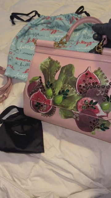 Dolce & Gabbana Pink Fig Print Leather Medium Embellished Sicily Top Handle Bag  Dolce & Gabbana
