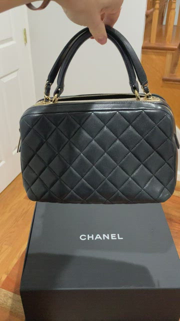 CHANEL, Bags, Chanel Lambskin Quilted Trendy Cc Bowling Bag Black Gold  Hardware Classic