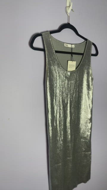 zara liquid silver dress LONG FOIL HALTER DRESS