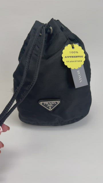 Prada Tessuto Drawstring Black Nylon Cosmetic/Jewelry Bucket Pouch Bag  7" X 7.5"