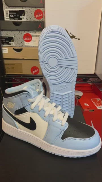 Nike Air Jordan 1 Mid 'Ice Blue' Black White UNC GS & PS  Sizes 555112-401