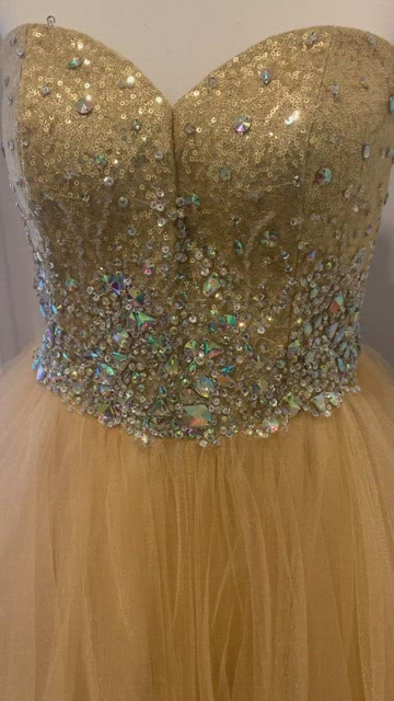 LETS BRAND GOLD short bling sequin strapless prom dress womens size XL 12