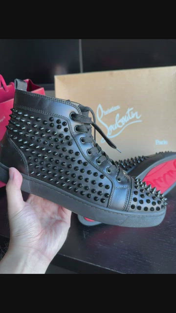  Christian Louboutin Men's Lou Spikes Black Canvas High Top  Sneakers (us_Footwear_Size_System, Adult, Men, Numeric, Medium, Numeric_6)