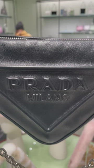 PRADA Triangle logo Crocodile embossed Nylon Tote bag Black Vintage Old  vskjgf