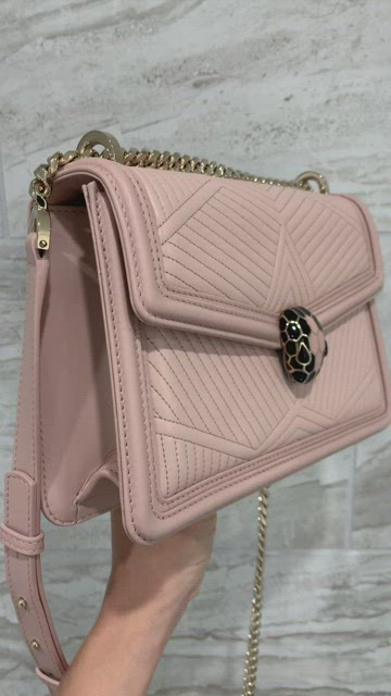 BVLGARI Womens Pink Serpenti Diamond Blast Leather Handbag