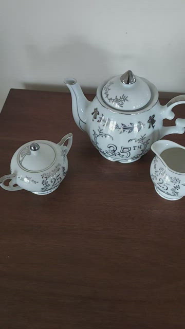 Vintage Lefton China 25th Anniversary musical outlet Teapot Sugar Bowl Creamer