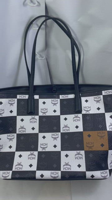 MCM Tech Checkerboard Faux Leather Tote Bag