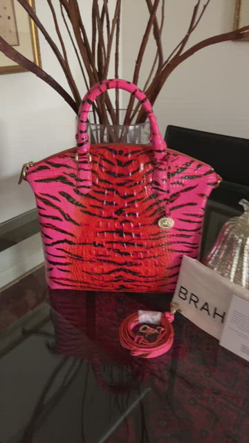 SET Brahmin Large Duxbury Satchel Bag + Small Wallet Pink Feline