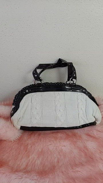 Aldo, Bags, Ivory Cable Knit Black Polka Dot Purse