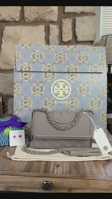 Tory Burch, Bags, Authenticated Nwt Tory Burch Fleming Matte Gray  Shoulder Bag Kira Studs 576