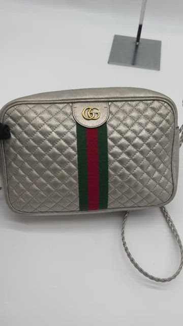 Gucci GG Small Quilted Leather Shoulder Bag Metallic Silver 541051